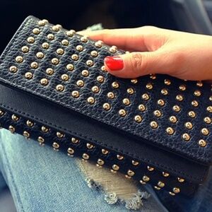 Faux Leather , Black Studded Wallet.